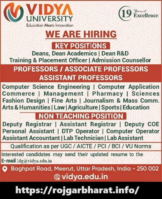 Vidya University Teaching Non Teaching Recruitment 2025